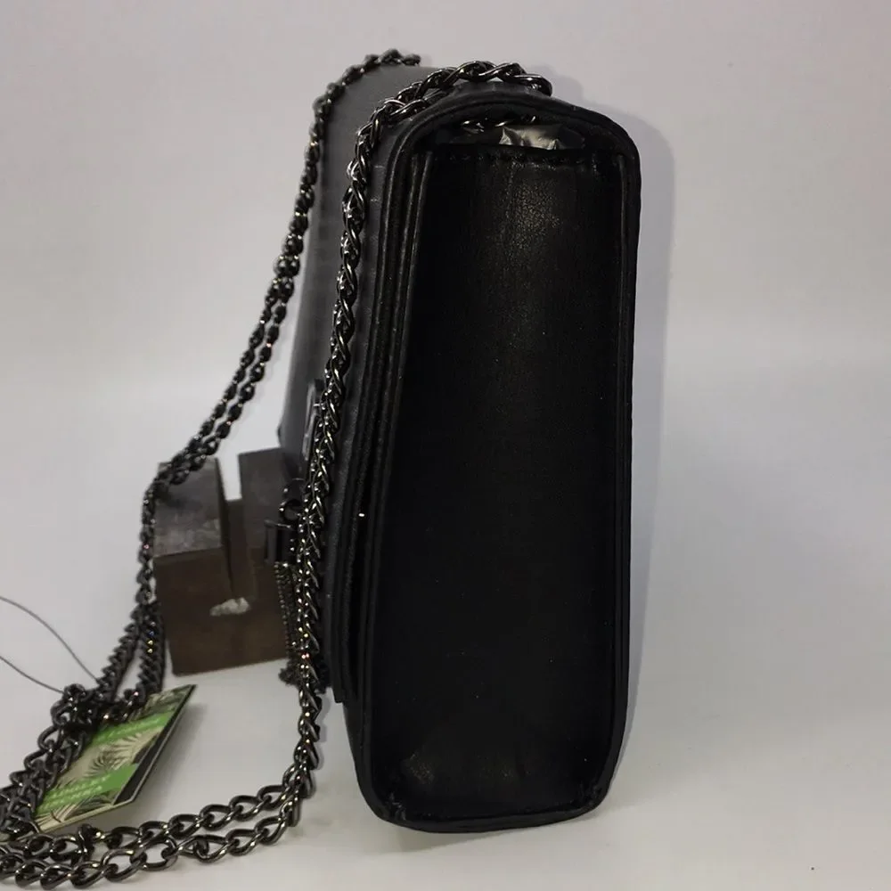 NWT Badgley Mischka Metal Fringe Crossbody Black Vegan